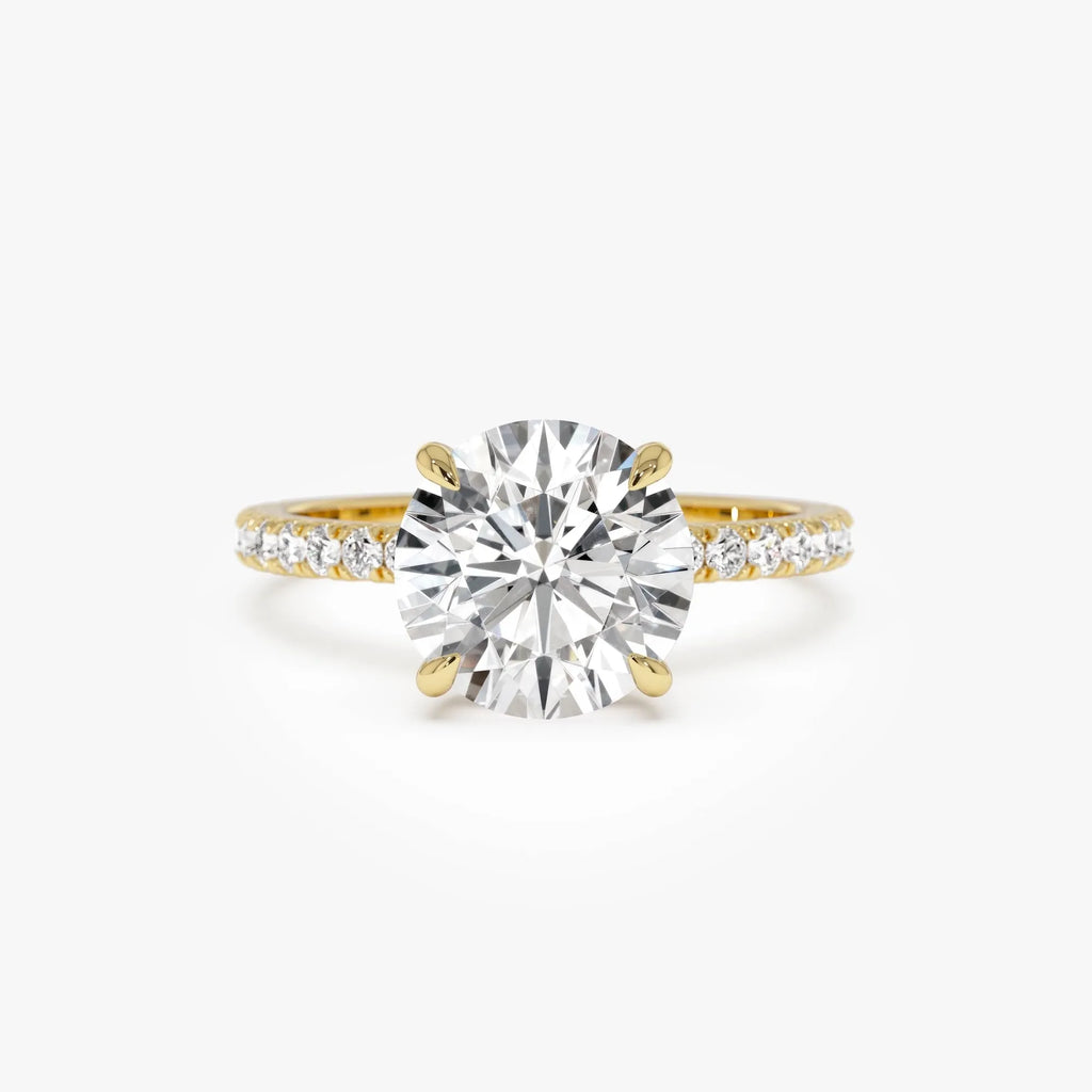14k Gold Lab Grown Diamond Round Brilliant Engagement Ring Hidden Halo Pavé Setting 2.40 ctw IGI Certified