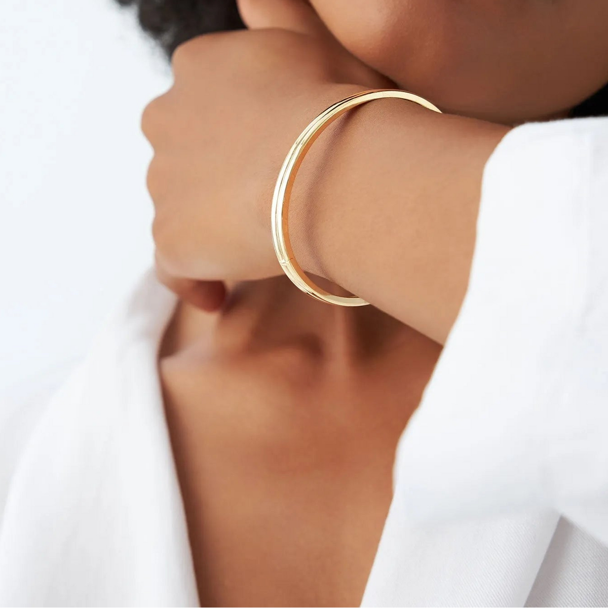 14K Solid Gold Wide Double Row Dome Bangle Bracelet