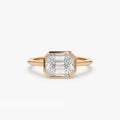14K Solid Gold Emerald Pie Cut Diamond 0.55 Carat East West Illusion Invisible Bezel Setting Ring