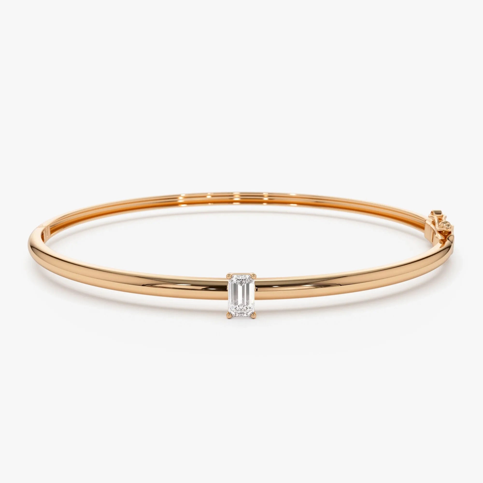 14K Solid Gold 0.30 CTW Emerald Cut Diamond Solitaire Bangle
