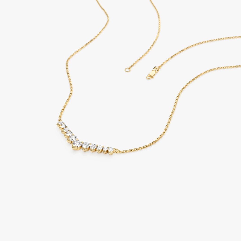 14K Solid Gold 0.32 CTW Round Diamond V Prong Chevron Necklace