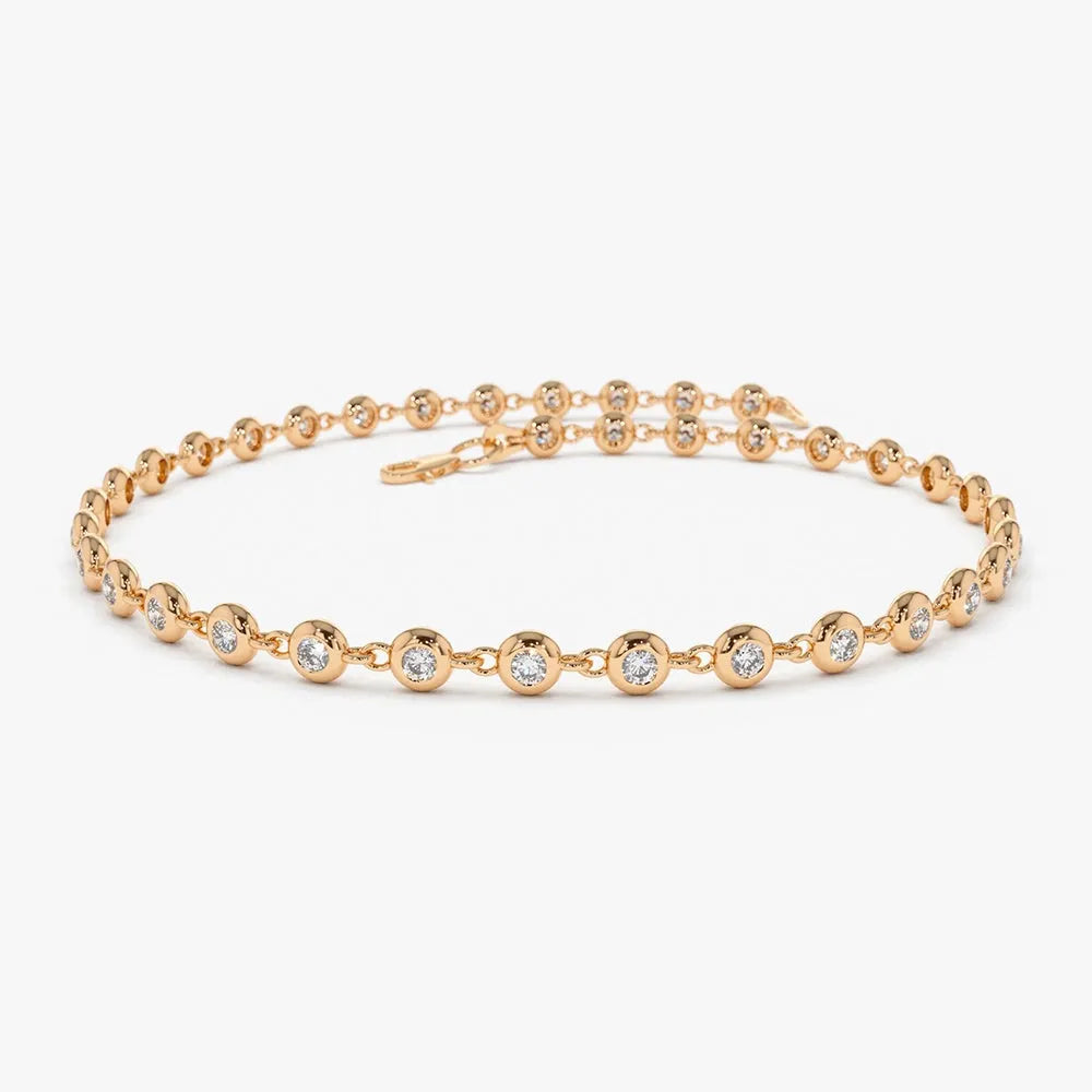 14K Solid Gold Lab Grown Diamond Round Tennis Bracelet Bezel Setting