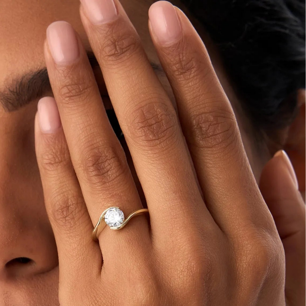 1.00 Ctw Round Lab Grown Diamond S Shape Engagement Ring in 14K Gold