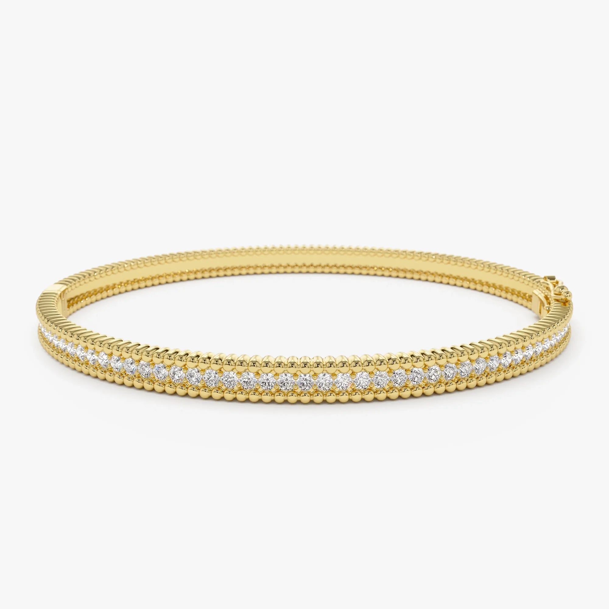 14K Solid Gold 0.97 CTW Round Diamond Milgrain Bangle