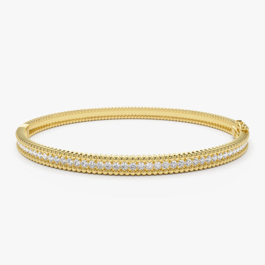 14K Solid Gold 0.97 CTW Round Diamond Milgrain Bangle