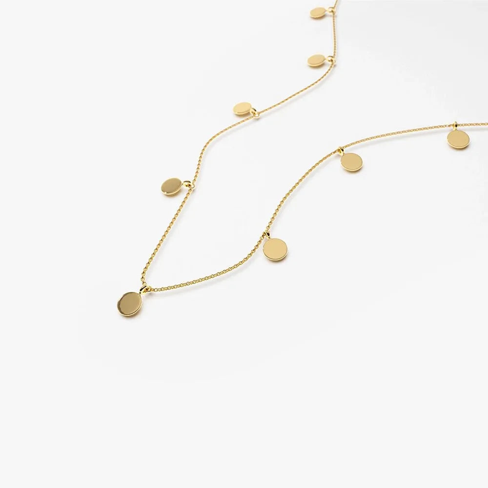 14k Solid Gold Round Coin Disc Choker Necklace with 9 Multi Discs