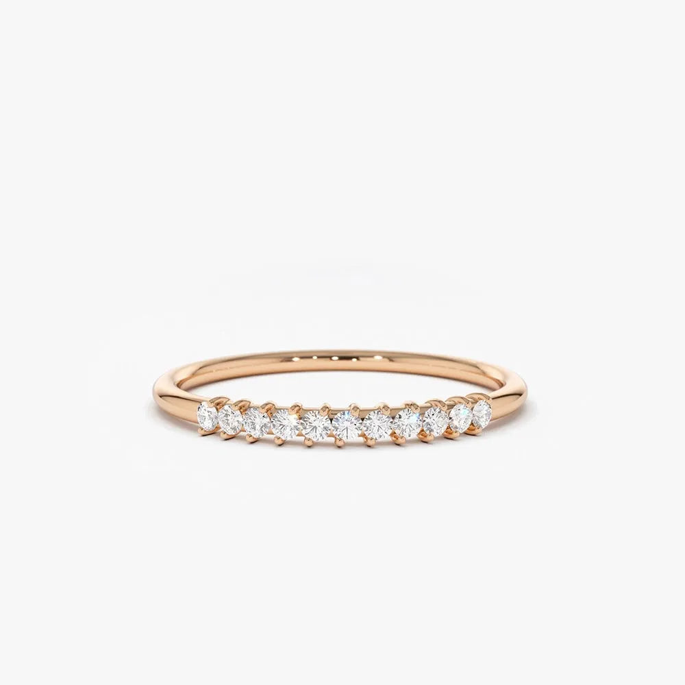 14K Gold Round Diamond 11 Stone 0.15 CTW Prong Set Wedding Band