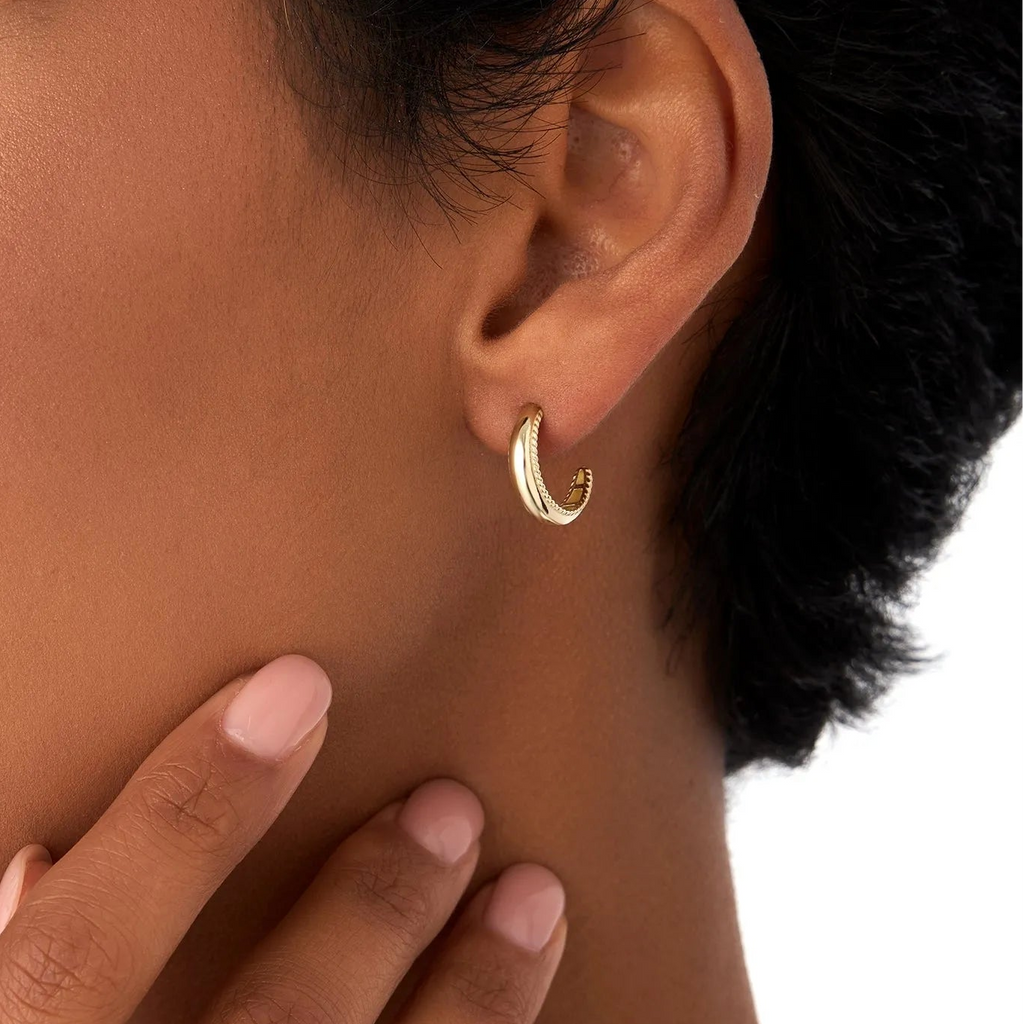 14k Gold Rope Edge Hoop Earrings 12mm 4mm Width