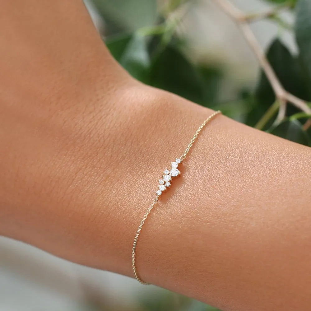 14K Solid Gold Lab Grown Diamond Round Cluster Bracelet Prong Setting 0.30 Carat