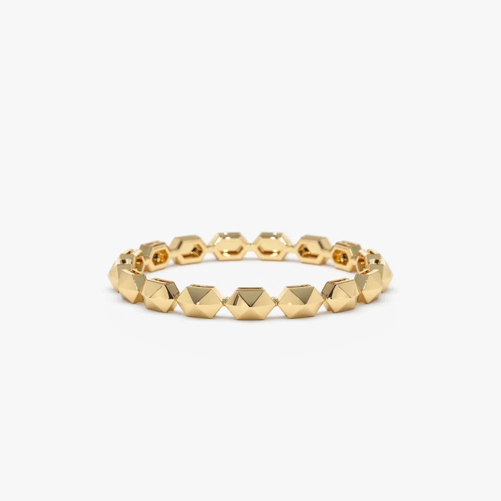 14K Solid Gold Round Diamond 0.07ctw Petite Pyramid Stackable Ring