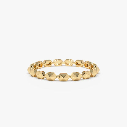 14K Solid Gold Round Diamond 0.07ctw Petite Pyramid Stackable Ring