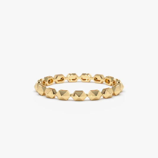14K Solid Gold Round Diamond 0.07ctw Petite Pyramid Stackable Ring