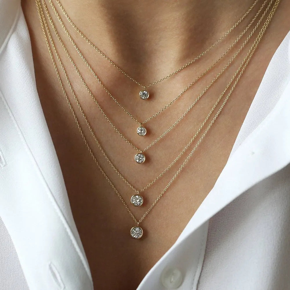 14K Solid Gold Round Diamond Solitaire Pendant Necklace Bezel Set 0.50ctw