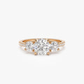 14k Gold Lab Grown Diamond Round Engagement Ring 1.65 CTW Three Stone Pave Shank