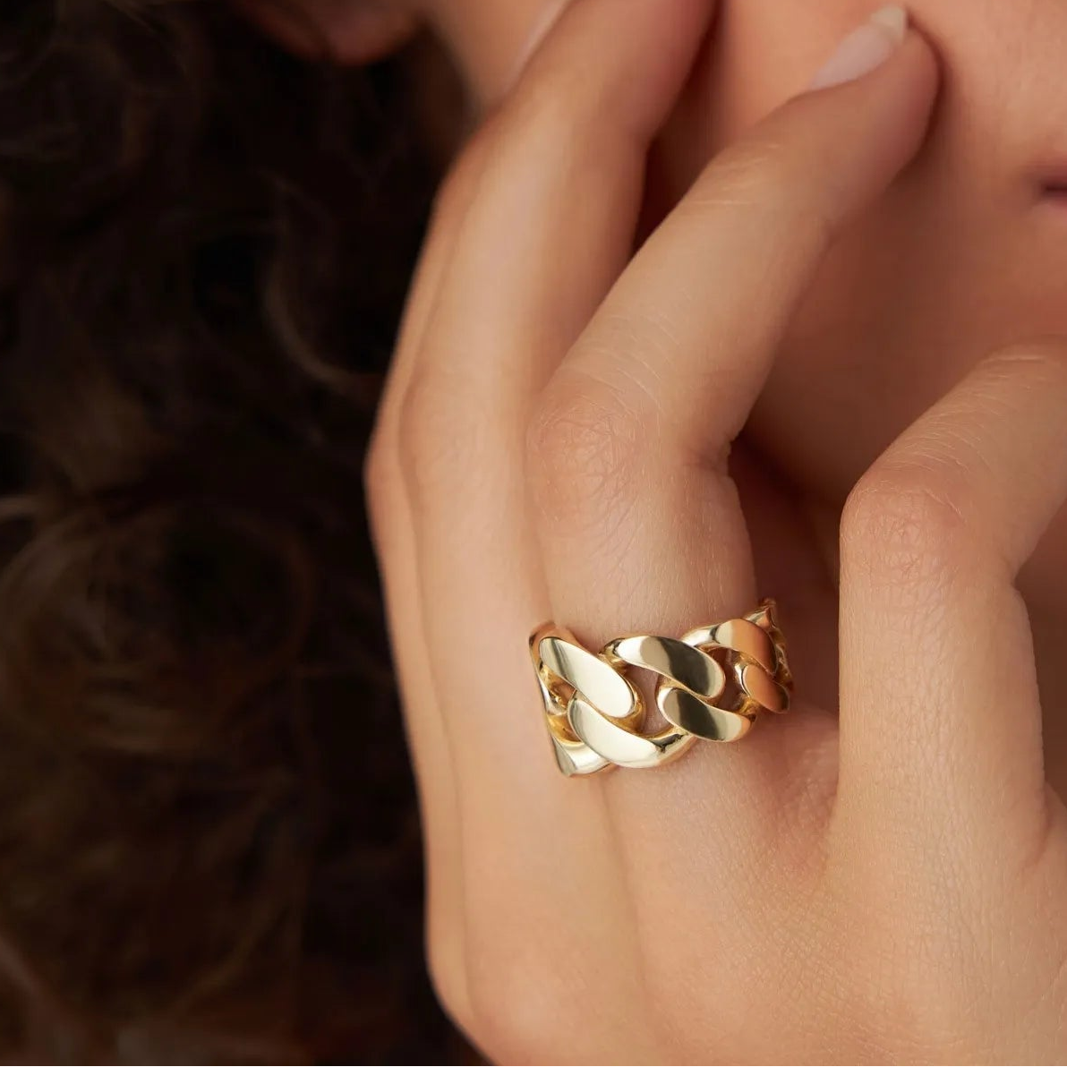 14k Solid Gold Chunky Cuban Curb Chain Link Graduated Statement Ring