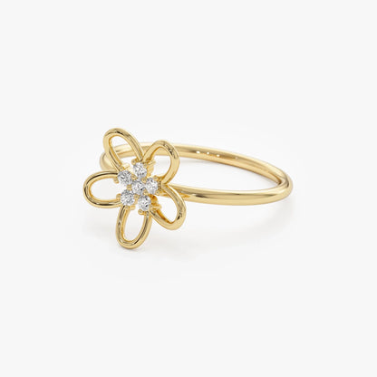 14K Solid Gold Round Diamond Flower Cluster Ring 0.10 ctw