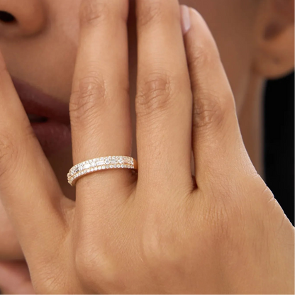 14K Solid Gold Baguette and Round Diamond 0.40 Carat Wedding Ring