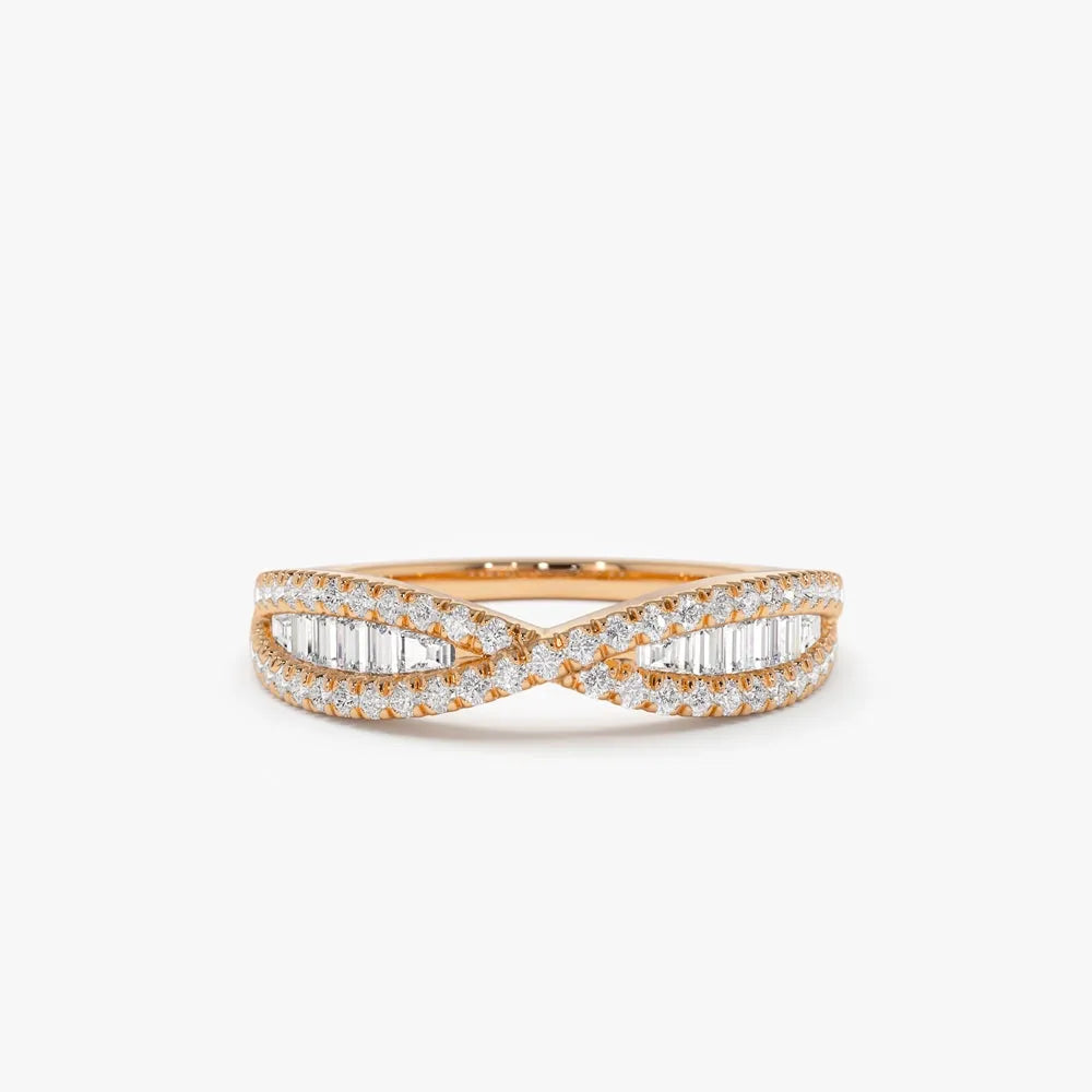 14k Gold Baguette and Round Diamond 0.40 Carat Nesting Wedding Band Ring
