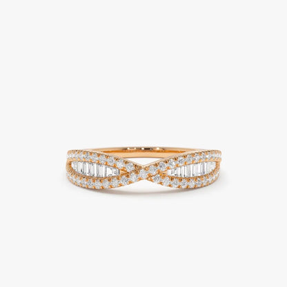 14k Gold Baguette and Round Diamond 0.40 Carat Nesting Wedding Band Ring