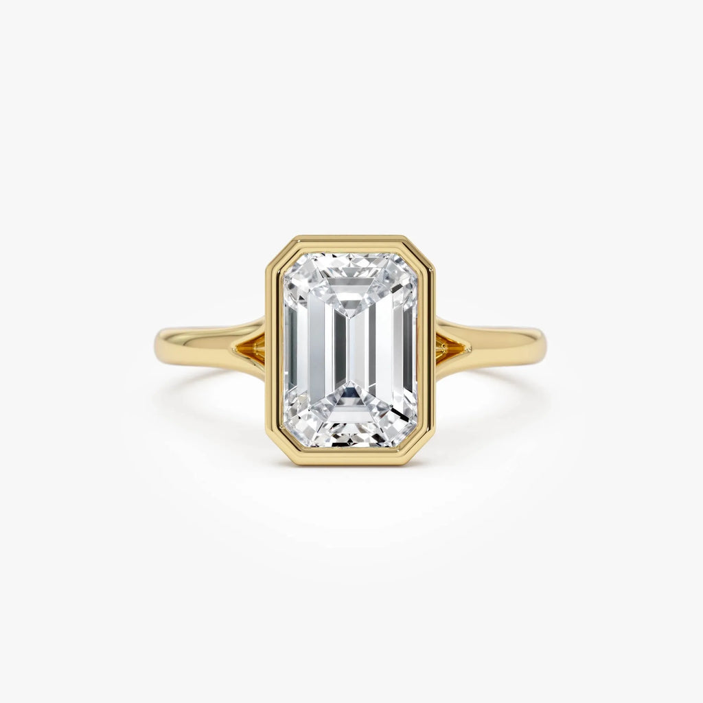 14k Gold 2.00 Carat Emerald Cut Lab Grown Diamond Bezel Solitaire Ring