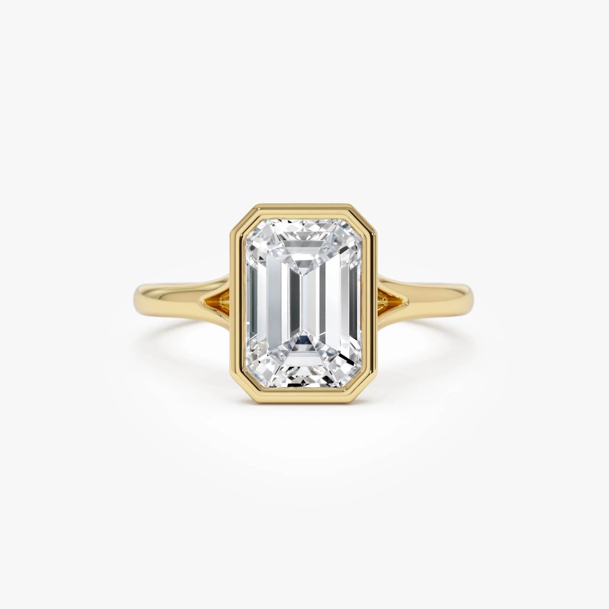 14k Gold 2.00 Carat Emerald Cut Lab Grown Diamond Bezel Solitaire Ring