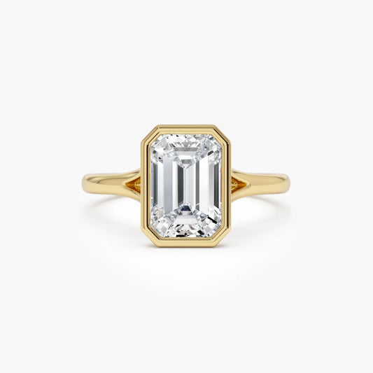 14k Gold 2.00 Carat Emerald Cut Lab Grown Diamond Bezel Solitaire Ring