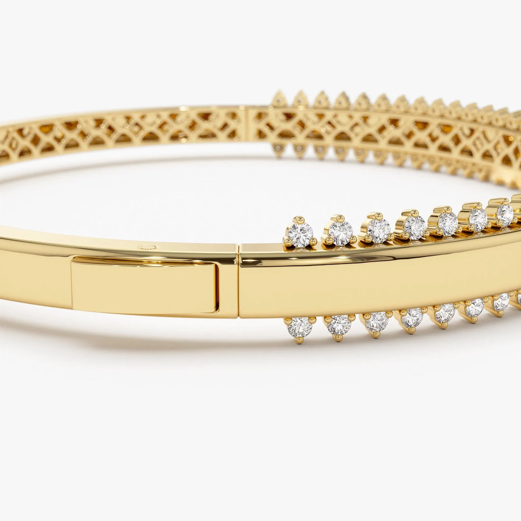 14K Solid Gold 0.85 CTW Round Diamond Statement Prong Set Bangle
