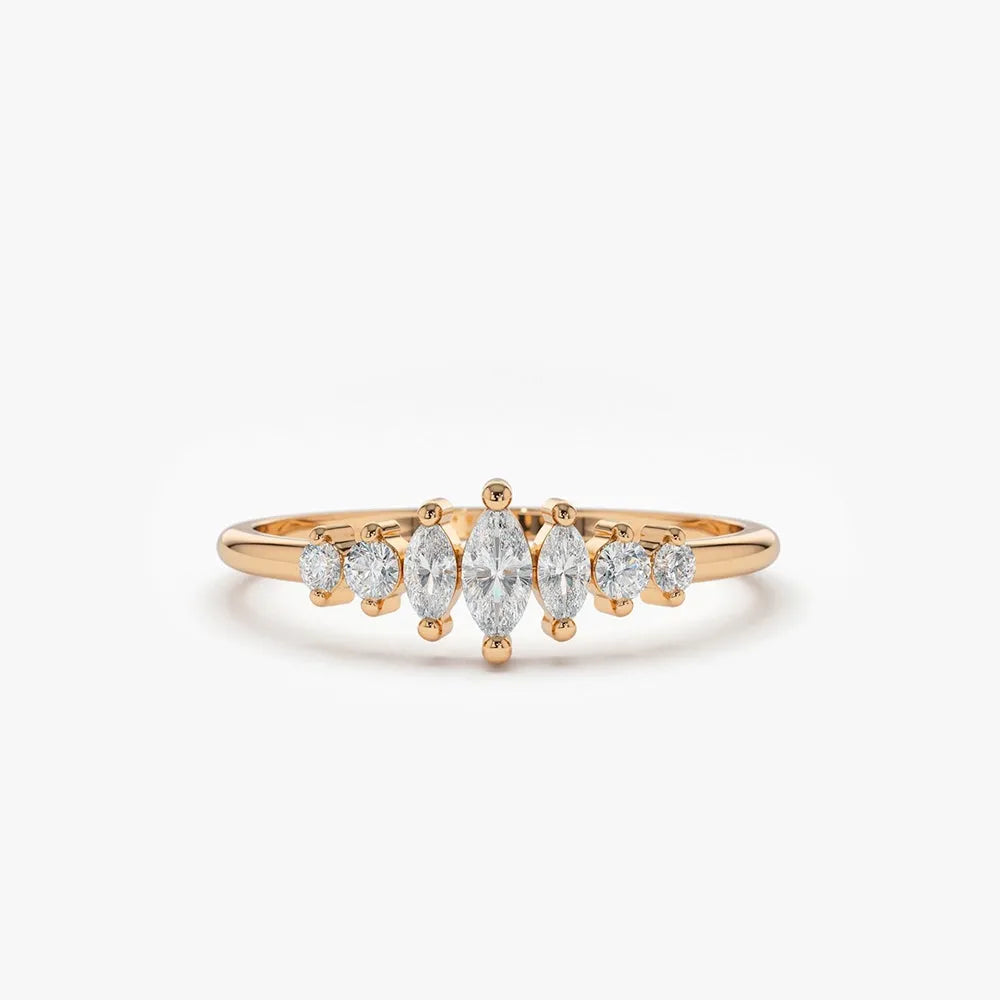 14k Gold Marquise and Round Diamond 0.25 CTW Wedding Band Ring