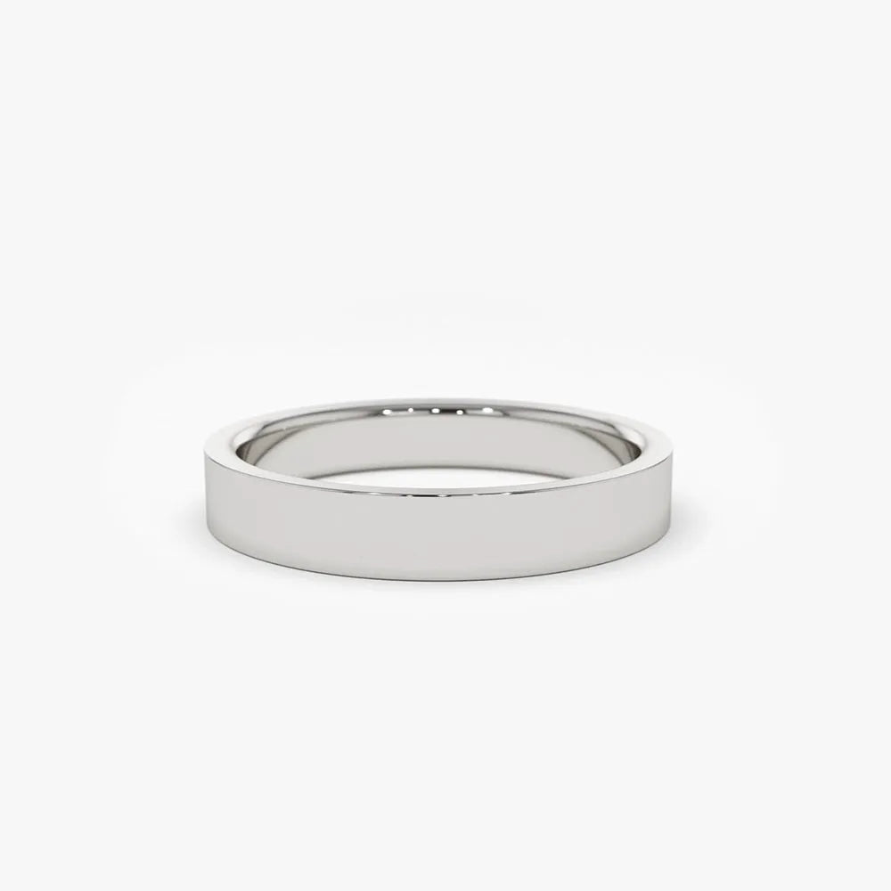 14K Solid Gold 3mm Flat Classic Minimalist Wedding Band Ring