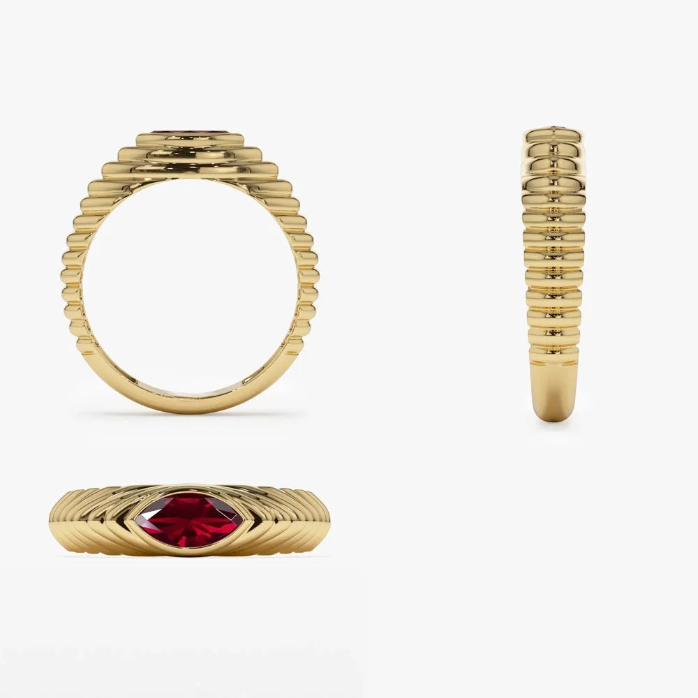 14K Solid Gold Marquise Cut Garnet 0.45 Carat Step Beveled Ring