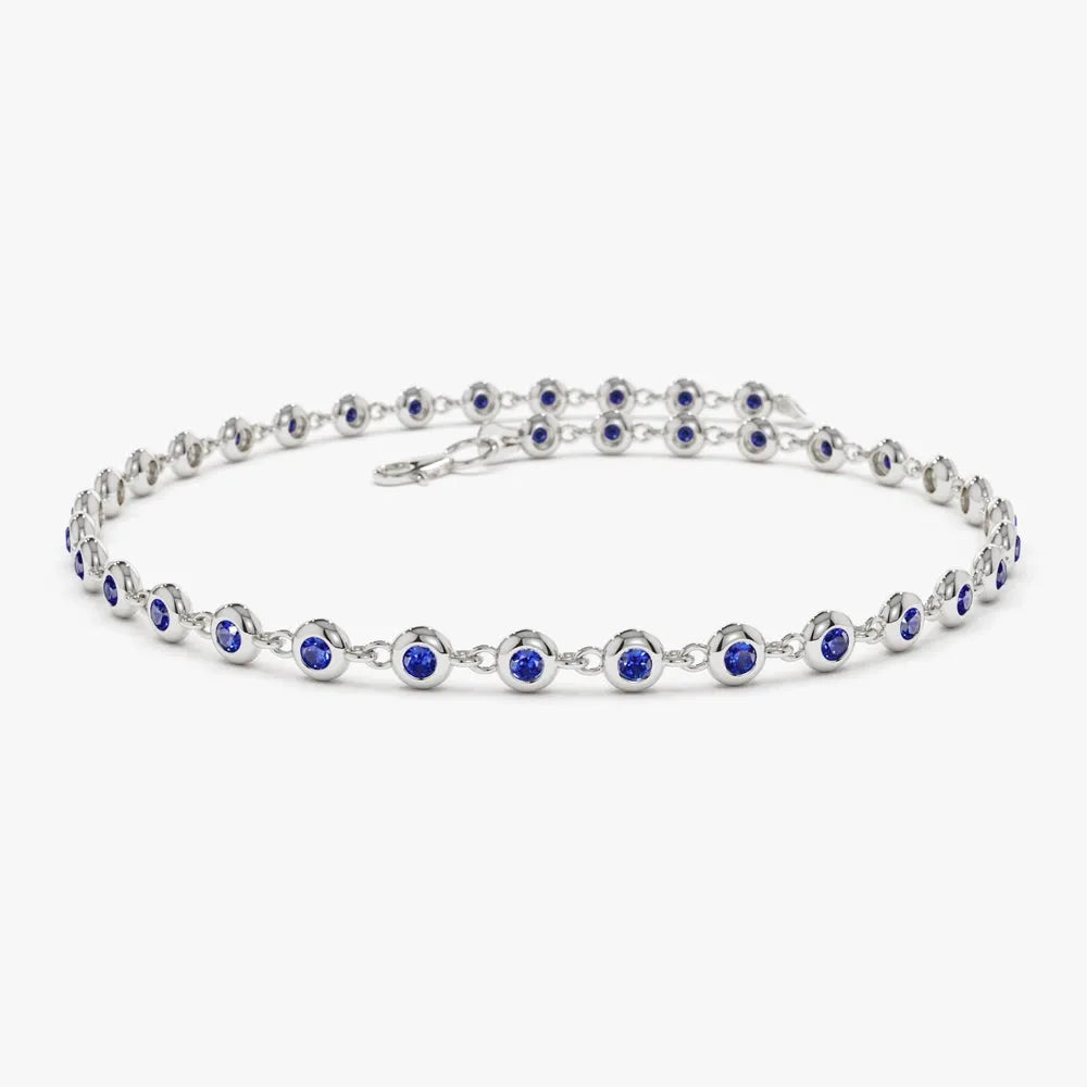 14k Gold 0.78ctw Round Sapphire Bezel Set Tennis Bracelet
