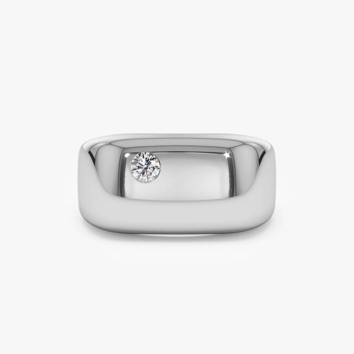 14K Solid Gold Round Diamond 0.08 Carat Rectangular Signet Ring