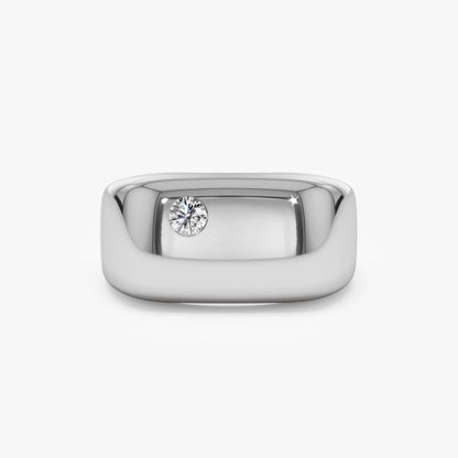 14K Solid Gold Round Diamond 0.08 Carat Rectangular Signet Ring