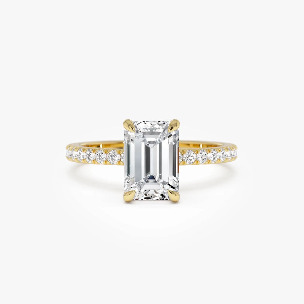 14k Gold 2.45 Ctw Emerald Cut Lab Grown Diamond Pavé Hidden Halo Engagement Ring Aurelia