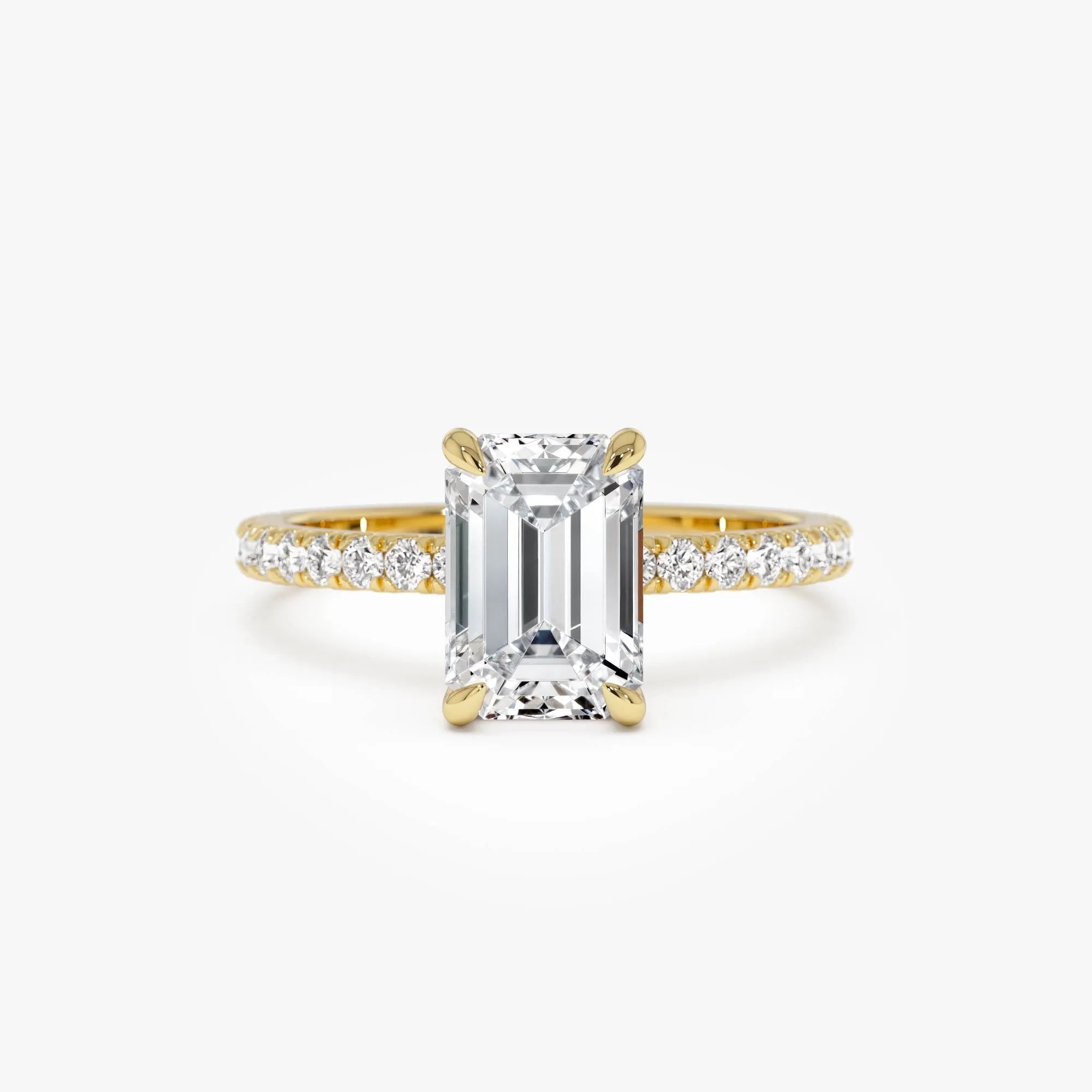 14k Gold 2.45 Ctw Emerald Cut Lab Grown Diamond Pavé Hidden Halo Engagement Ring Aurelia