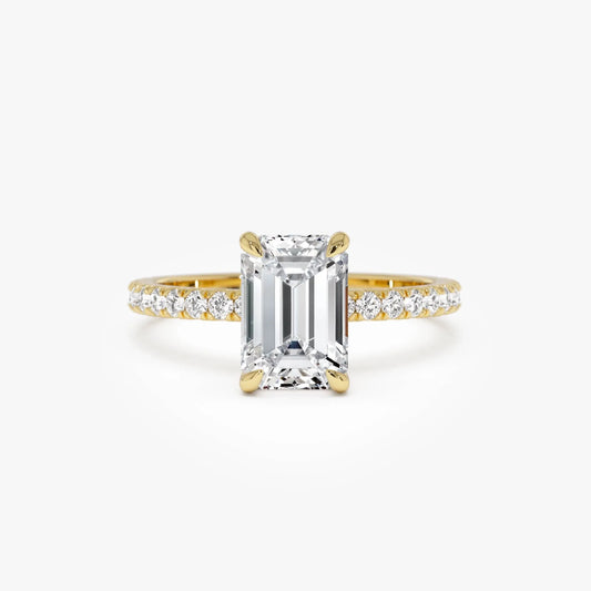 14k Gold 2.45 Ctw Emerald Cut Lab Grown Diamond Pavé Hidden Halo Engagement Ring Aurelia