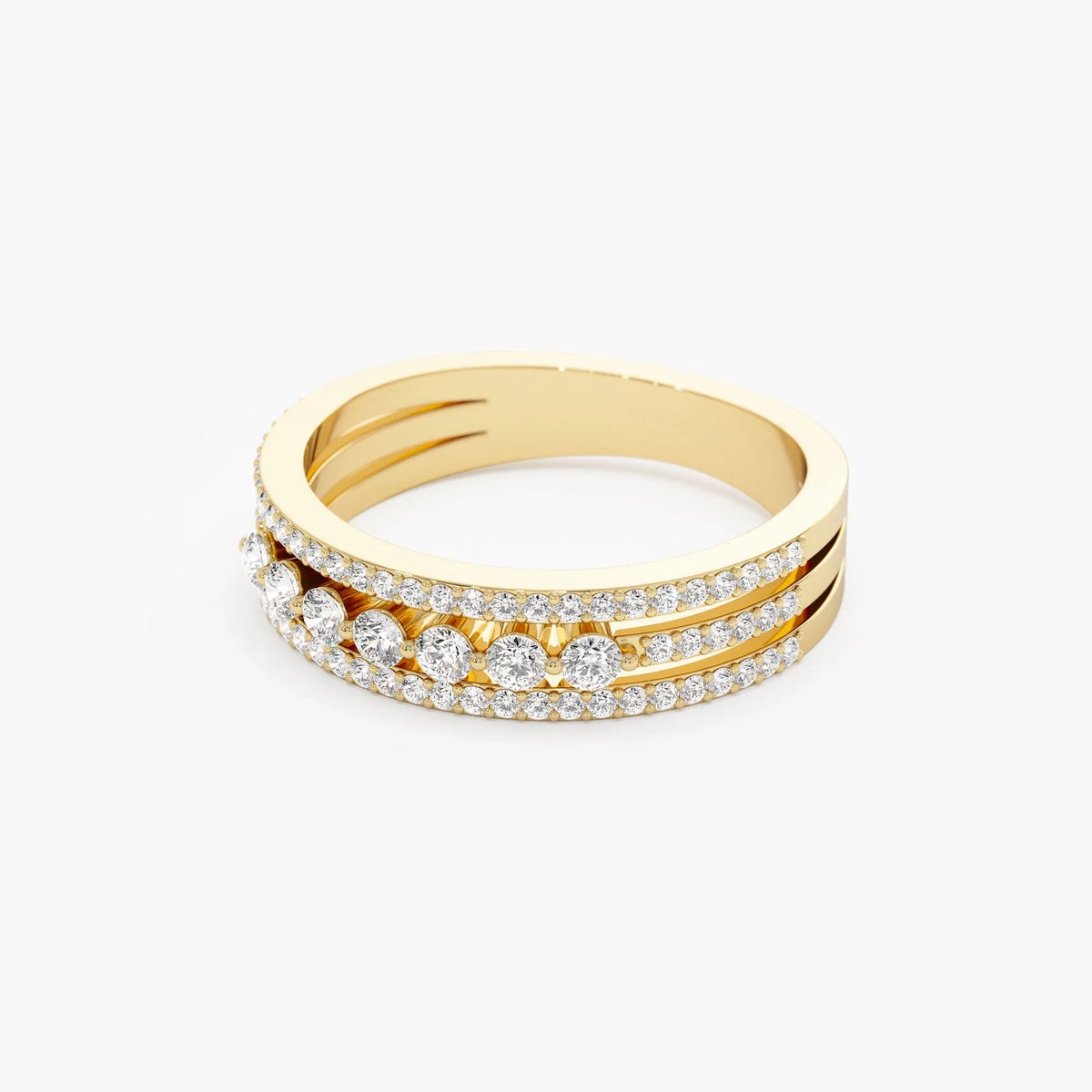 14k Solid Gold Round Diamond Triple Row Stacking Wedding Ring 0.57 Carat