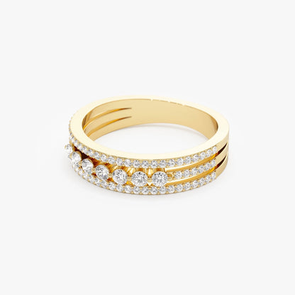 14k Solid Gold Round Diamond Triple Row Stacking Wedding Ring 0.57 Carat