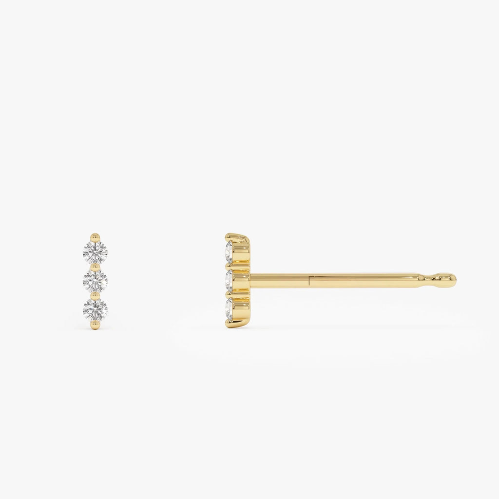 14k Gold Diamond Round Cut Triple Bar Stud Earrings 0.12 ctw