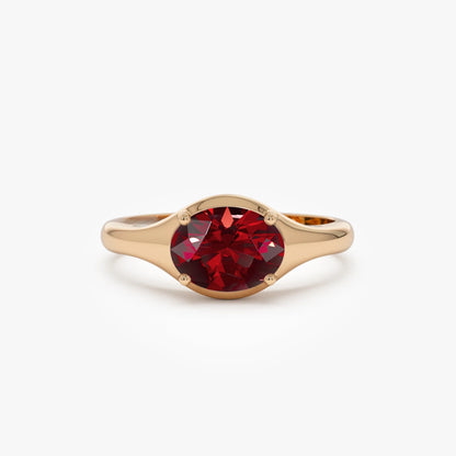 14K Solid Gold Oval Cut Garnet 1.00 Carat Prong Setting Ring