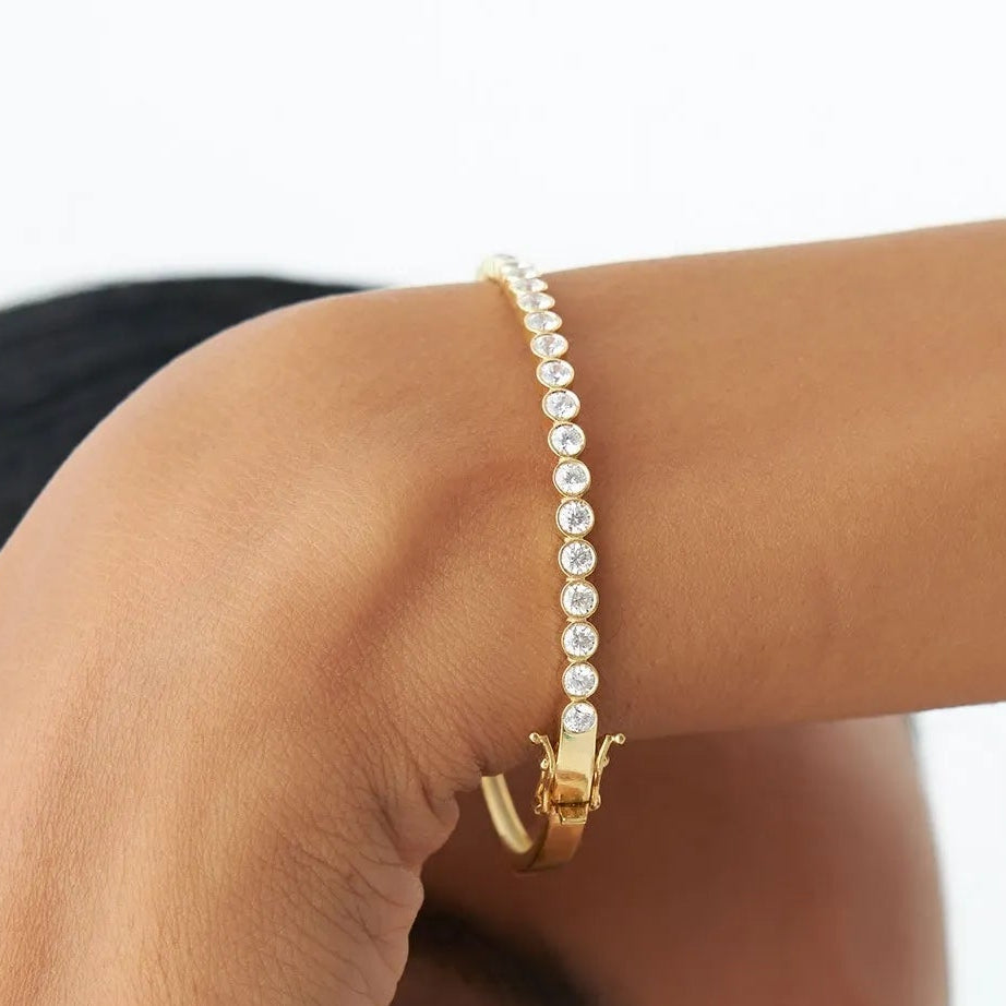 14K Solid Gold 1.58 CTW Round Diamond Bezel Set Bangle
