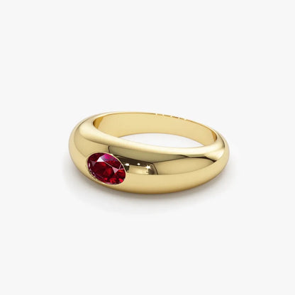 14k Gold Ruby Oval Cut Flush Set Dome Ring 0.49 ctw