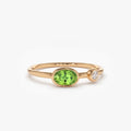 14K Solid Gold Oval Peridot and Diamond 0.56ctw Bezel Set Ring