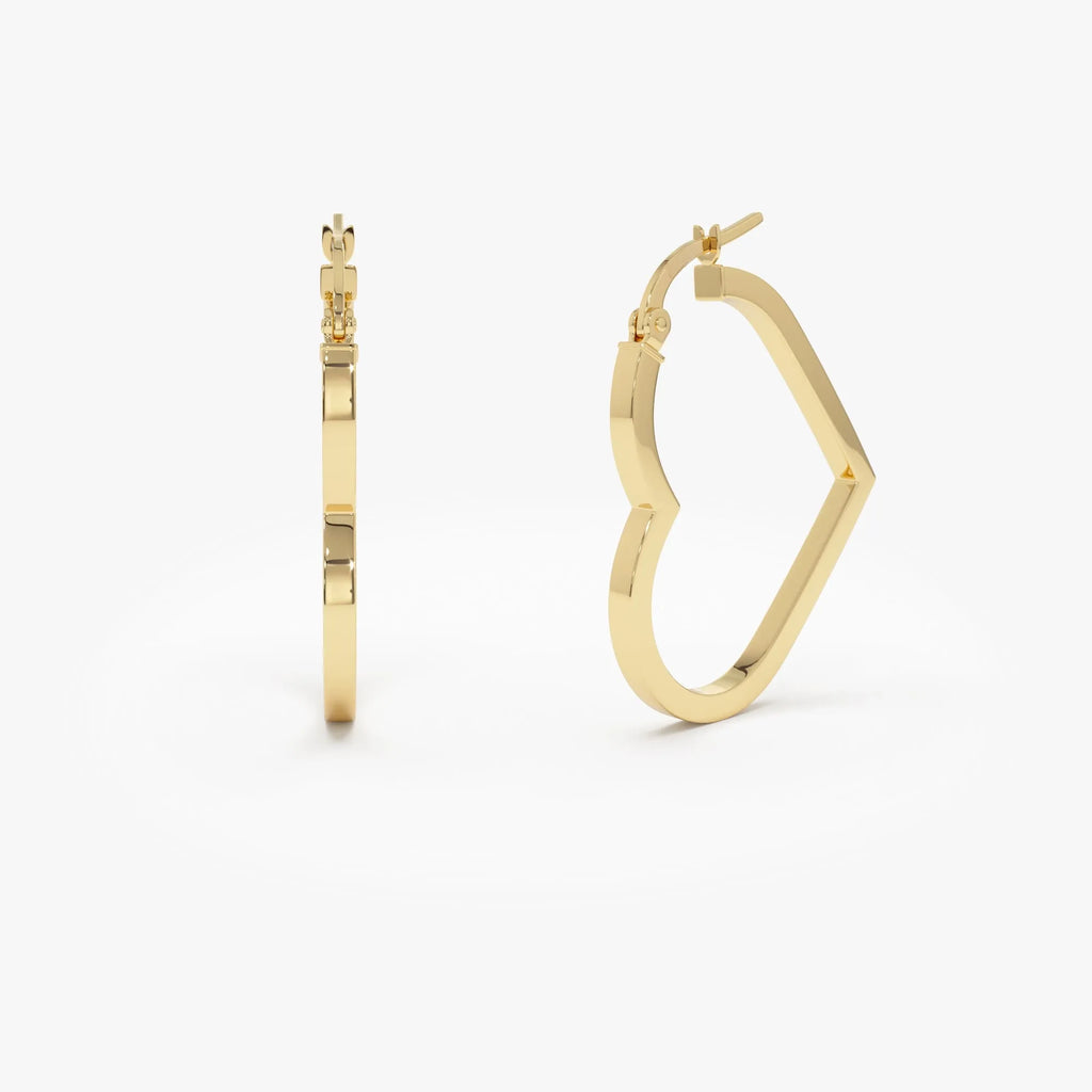 14k Yellow Gold Heart Shaped Hoop Earrings 25mm Inner Diameter 2mm Width