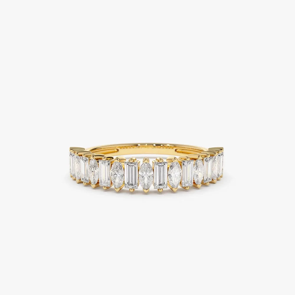 14k Gold Diamond Marquise and Baguette Wedding Ring 0.64ctw Micro Pave