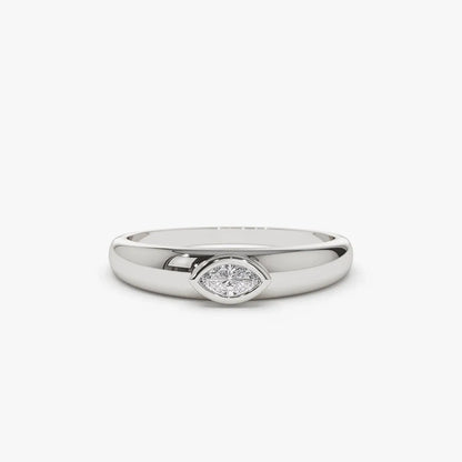 14k Gold Marquise Diamond Solitaire Ring Dome Bezel Setting 0.15 Carat