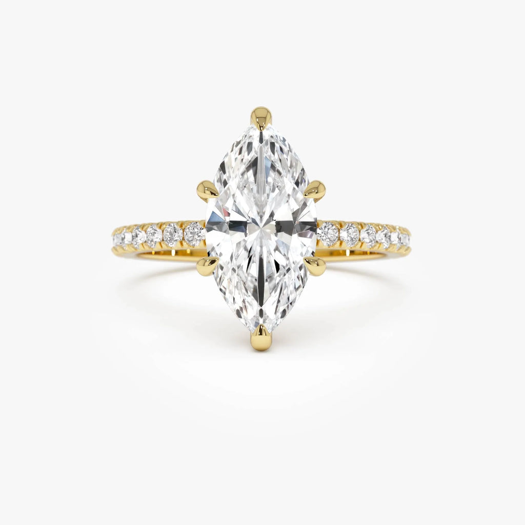 14k Gold 2.50 CTW Lab Grown Diamond Marquise Cut Pavé Hidden Halo Engagement Ring