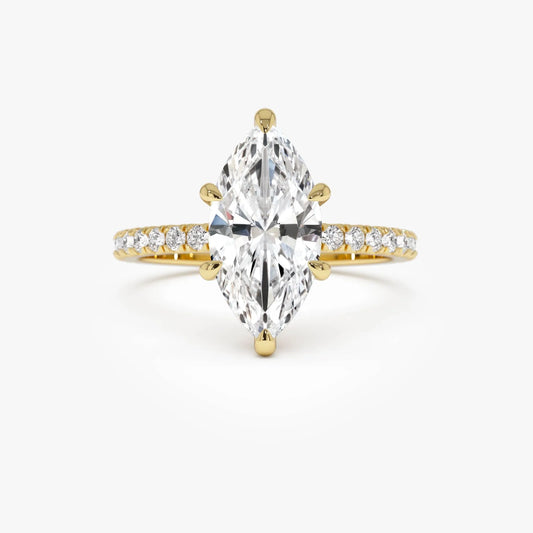 14k Gold 2.50 CTW Lab Grown Diamond Marquise Cut Pavé Hidden Halo Engagement Ring