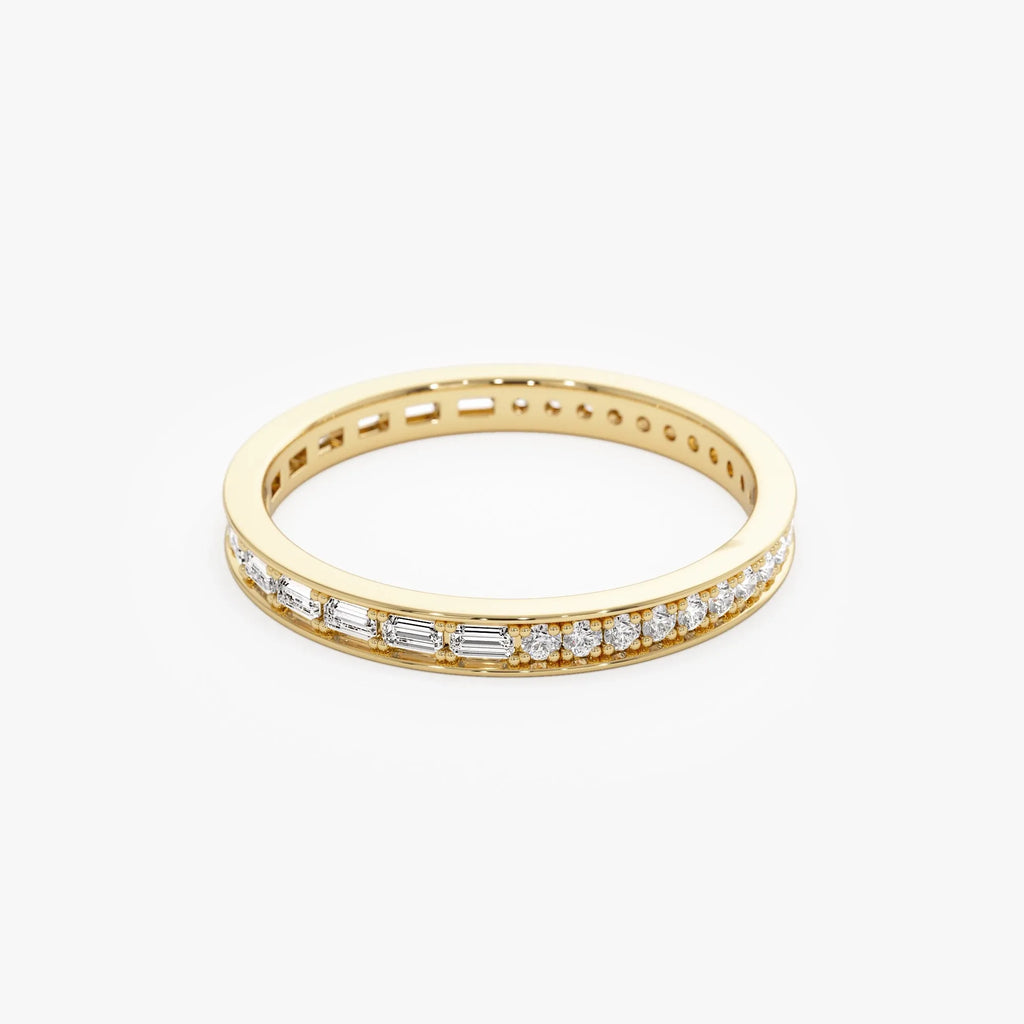 14k Gold Diamond Round and Baguette 0.45ctw Micro Pave Eternity Band