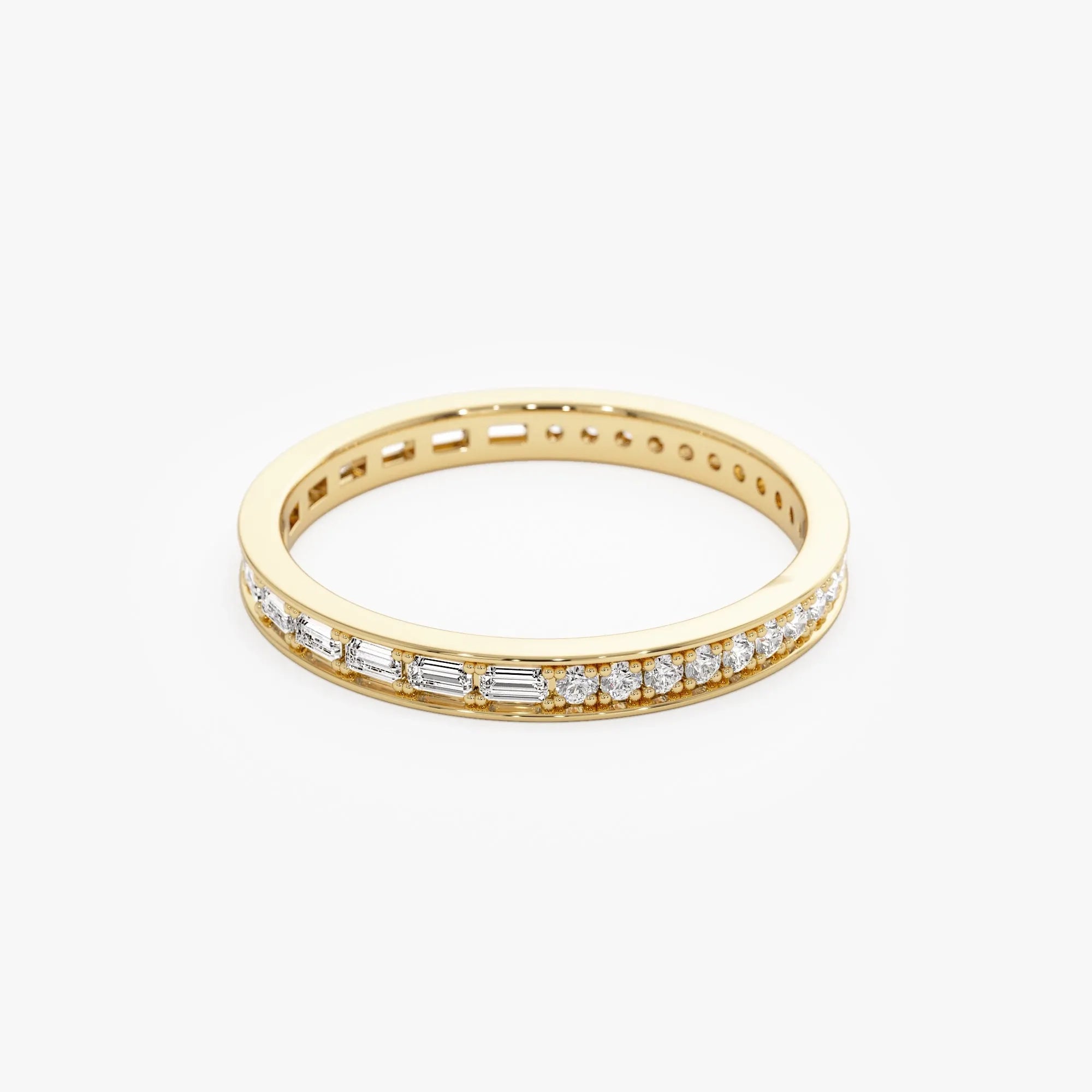 14k Gold Diamond Round and Baguette 0.45ctw Micro Pave Eternity Band